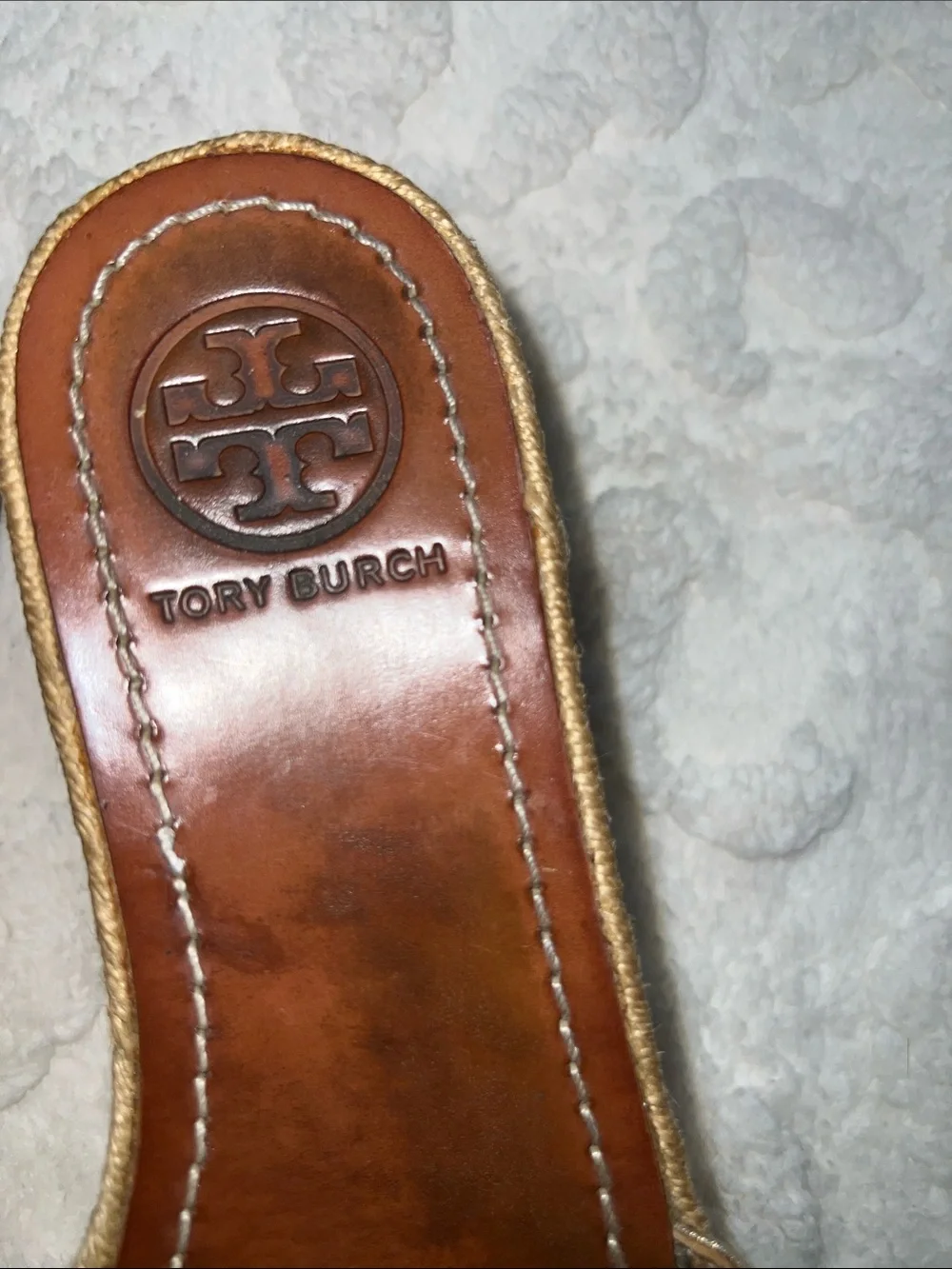Tory Burch Thatched Perforated Cutout Espadrille Wedge, Gold Metallic Size 8